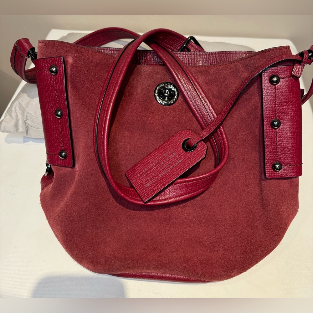 Marc by Marc Jacob’s Bucket Hobo Bag Burgundy Suede and Leather GunMetal EUC - Picture 8 of 8